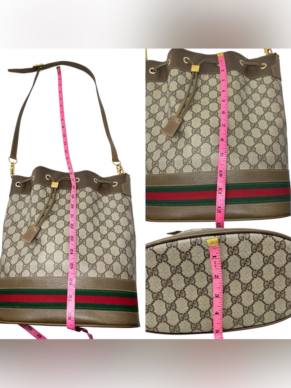 Vintage Gucci Ophidia GG Supreme Web Stripe Drawstring Bucket Bag Crossbody - Picture 15 of 16